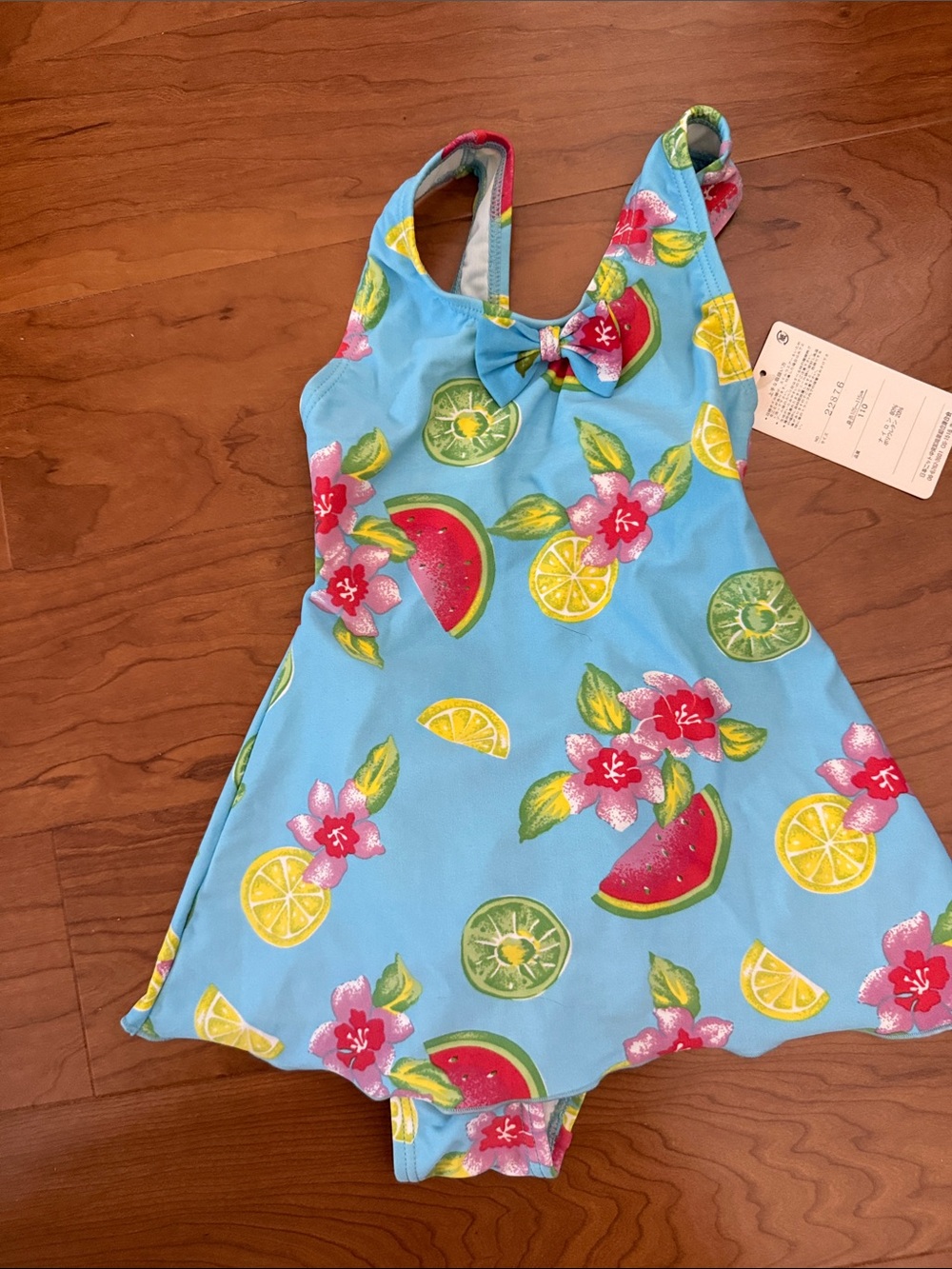 Fun Blue Tropical Fruit Print One-Piece Swimsuit Japanese Brand